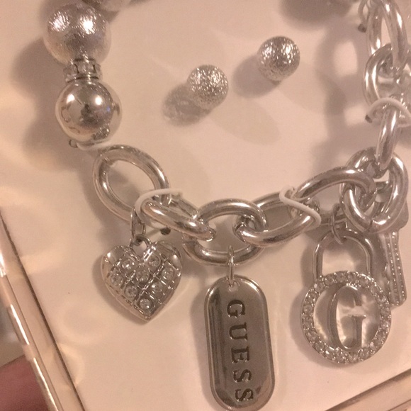 GUESS Silver Charm Bracelet and Earrings Set - Picture 3 of 4